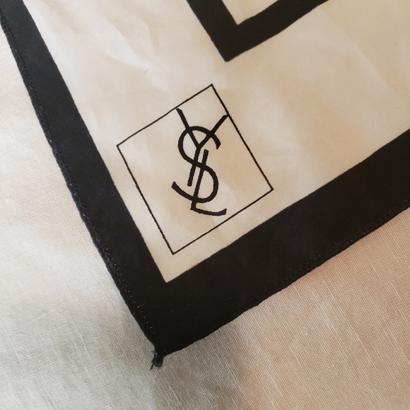 Yves Saint Laurent Black and White Monogram Scarf 30 x 30 - Picture 3 of 7